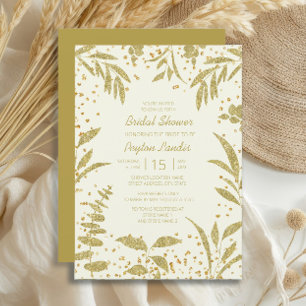 Elegant Gold Leaves Glitter Cream Bridal Shower Invitation
