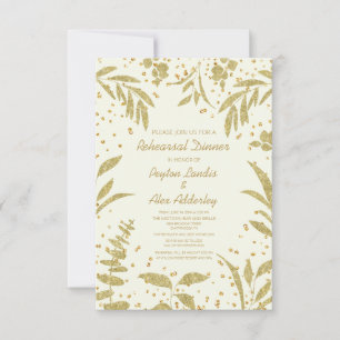 Elegant Gold Leaves Glitter Wedding Rehearsal Invitation