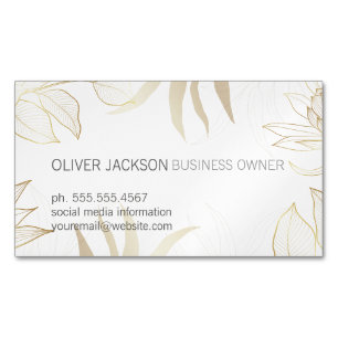Elegant Gold Leaves Illustration Magnetic Business Card