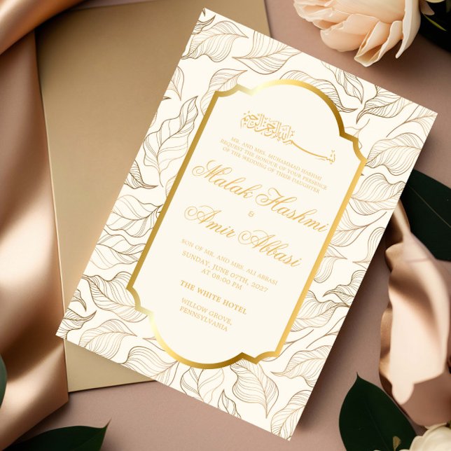 Elegant Gold Leaves Islamic Muslim Wedding Invitation (Creator Uploaded)