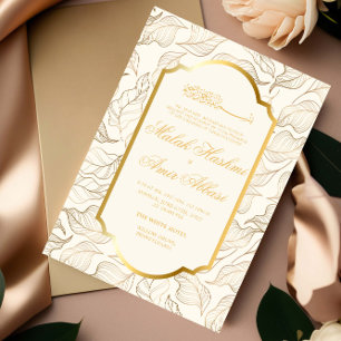 Elegant Gold Leaves Islamic Muslim Wedding Invitation