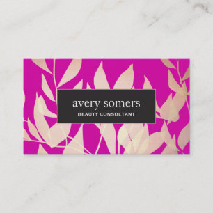 Elegant Gold Leaves Magenta Beauty Consultant Business Card