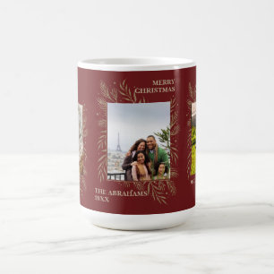Elegant Gold Leaves Merry Christmas Family Photo  Coffee Mug