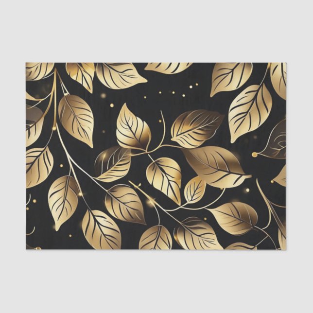 Elegant Gold Leaves on Black Tissue Paper (Front)
