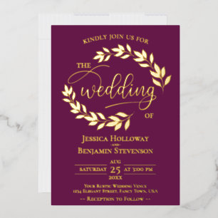 Elegant Gold Leaves on Cassis Purple Wedding
