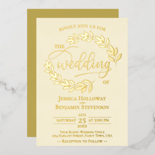 Elegant Gold Leaves on Ivory Cream Classy Wedding