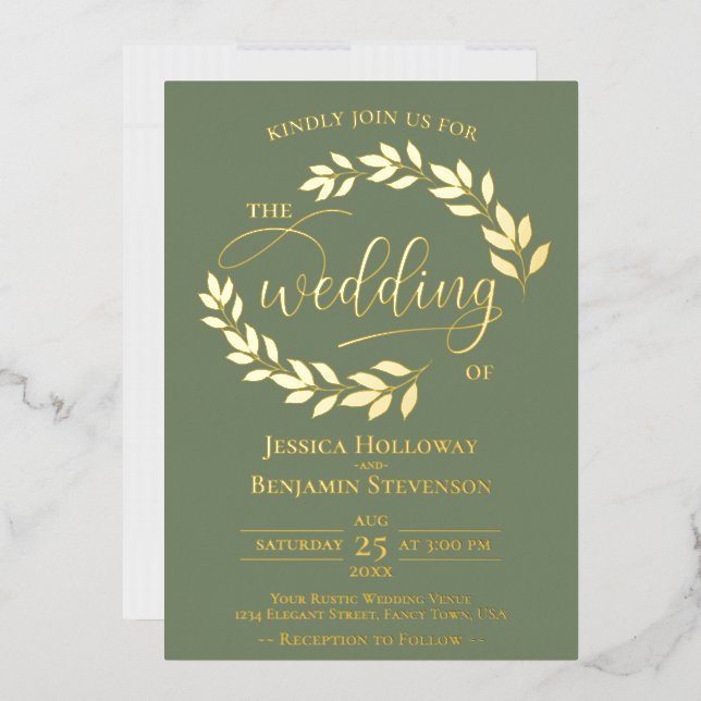 Elegant Gold Leaves on Sage Green Classy Wedding (Envelope)