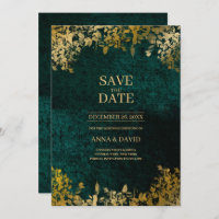 Elegant Gold Leaves Velvet Save The Date Wedding