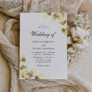 Elegant Gold Leaves Watercolor Modern Wedding Invitation