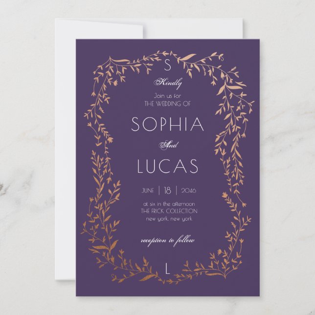 Elegant Gold Leaves Wedding Invitation (Front)