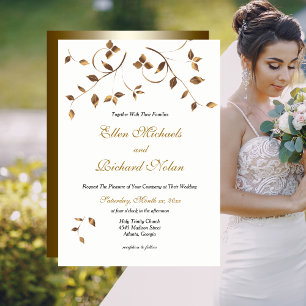 Elegant Gold Leaves Wedding Invitation