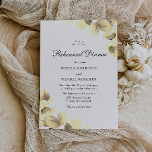 Elegant Gold Leaves Wedding Rehearsal Dinner Invitation