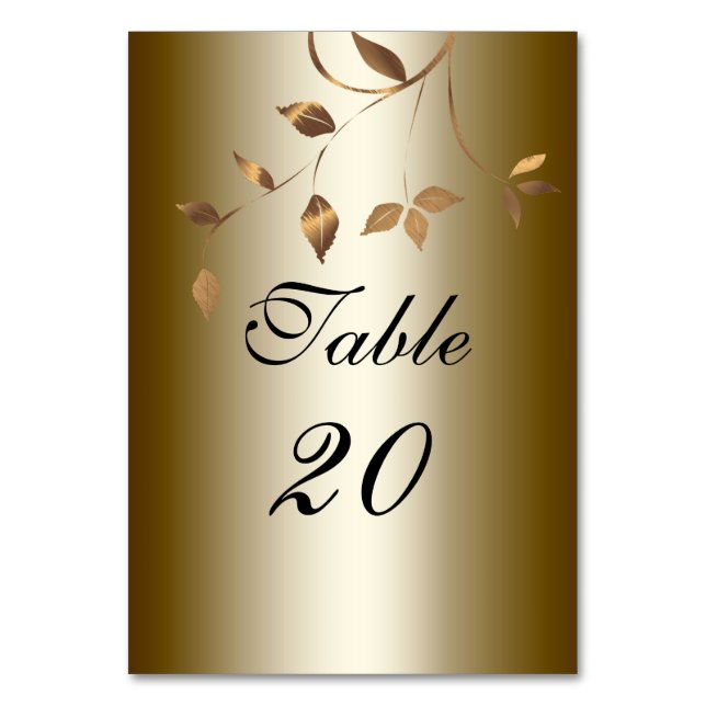 Elegant Gold Leaves Wedding Table Number (Front)