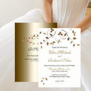 Elegant Gold Leaves Wedding with RSVP Invitation