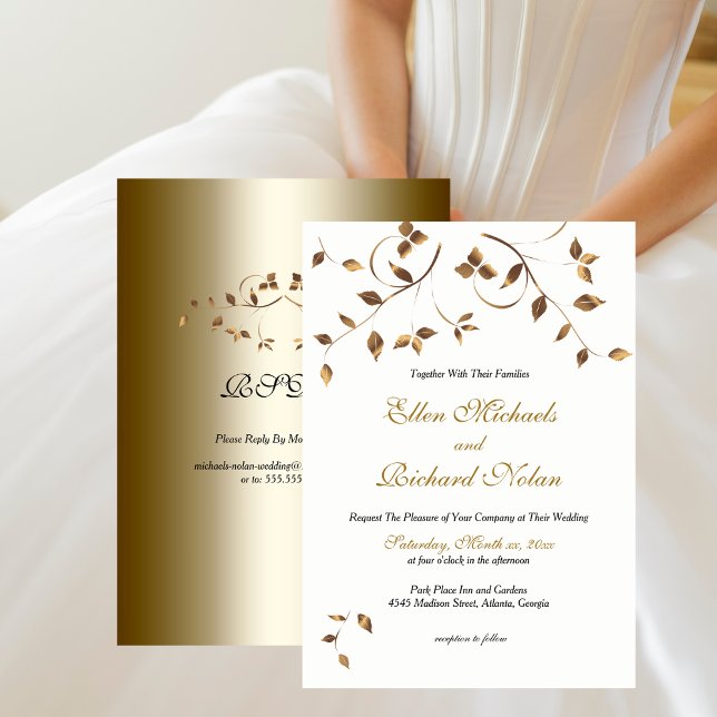 Elegant Gold Leaves Wedding with RSVP Invitation (Elegant Gold Leaves Wedding with RSVP Invitation)
