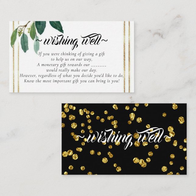 Elegant Gold Leaves Wishing Well for Wedding Enclosure Card (Front/Back)