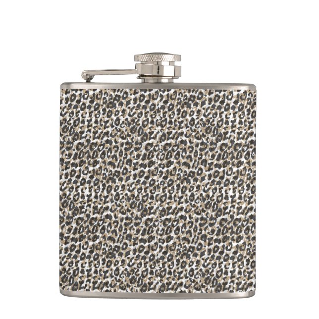 Elegant gold leopard animal print pattern hip flask (Front)