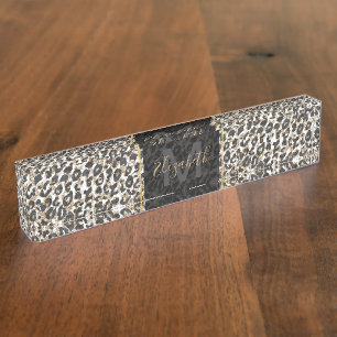 Elegant gold leopard animal print pattern nameplate