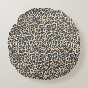 Elegant gold leopard animal print pattern round cushion