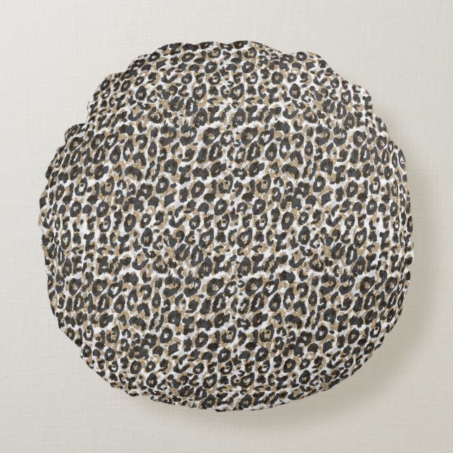 Elegant gold leopard animal print pattern round cushion (Front)