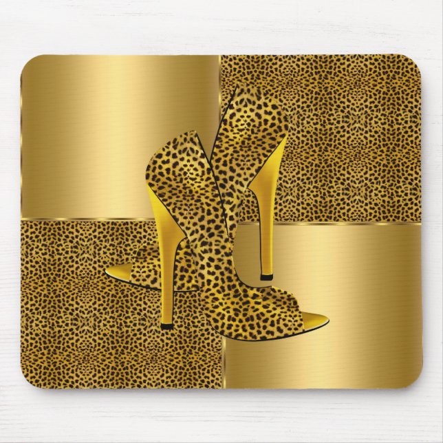 Elegant Gold Leopard High Heel Shoes Animal Mouse Pad (Front)