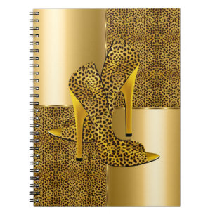 Elegant Gold Leopard High Heel Shoes Animal Notebook
