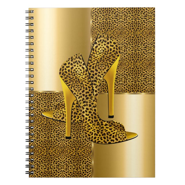 Elegant Gold Leopard High Heel Shoes Animal Notebook (Front)