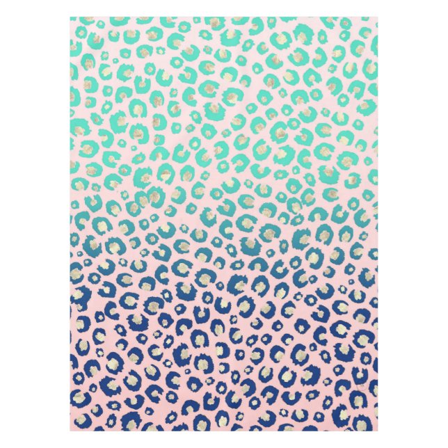 Elegant Gold leopard print Blue Mint Gradient Pink Tablecloth (Front)