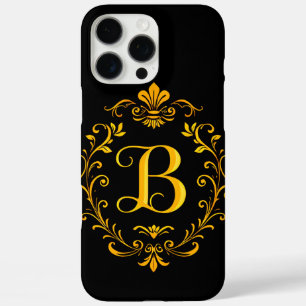 Elegant Gold Letter B with Floral Decorations iPhone 16 Pro Max Case