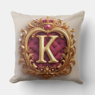 Elegant Gold Letter Crown Emblem on Velvet Frame Cushion