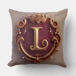 Elegant Gold Letter Crown Emblem on Velvet Frame Cushion