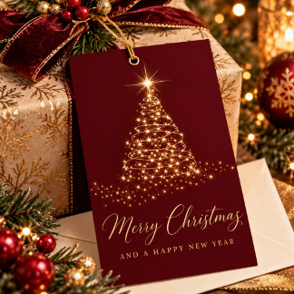 Elegant Gold Light Christmas Tree Holiday Gift Tag