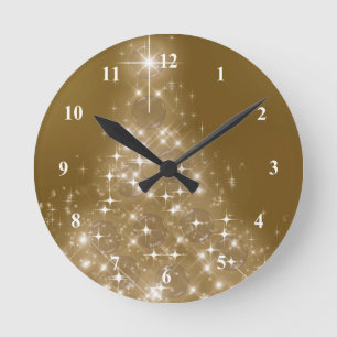 Elegant Gold Lighted Christmas Tree Round Clock