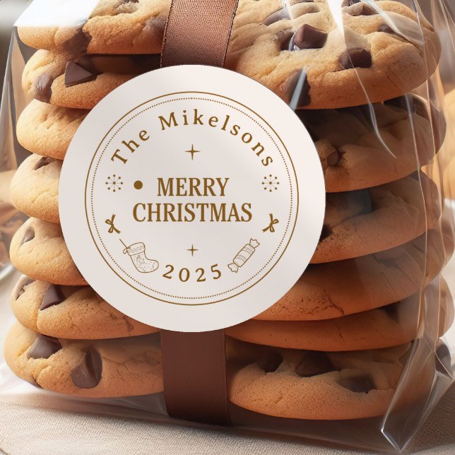 Elegant Gold Line Art Christmas Classic Round Sticker (Creator Uploaded)