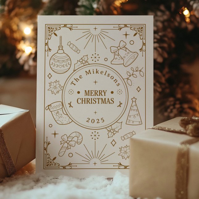 Elegant Gold Line Art Christmas Holiday Card (Creator Uploaded)