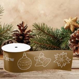 Elegant Gold Line Art Christmas Satin Ribbon