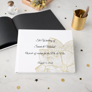 Elegant Gold Line Art Floral Guest Book