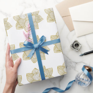 Elegant Gold Line Art Floral Wedding Suite Wrapping Paper