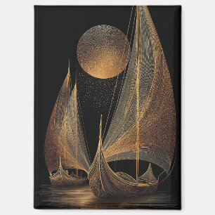 Elegant Gold Line Art Illustration of Longships Magnet