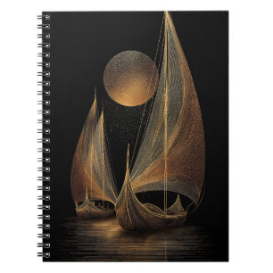 Elegant Gold Line Art Illustration of Longships Notebook