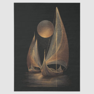 Elegant Gold Line Art Illustration of Longships Tissue Paper