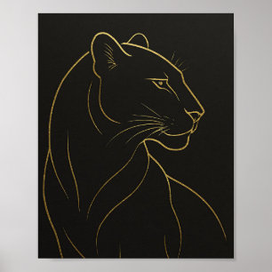 Elegant Gold Line Lioness Illustration Poster