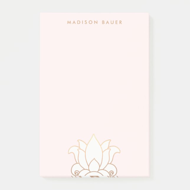 Elegant Gold Lined Pink Lotus Flower Post-it Notes (Front)
