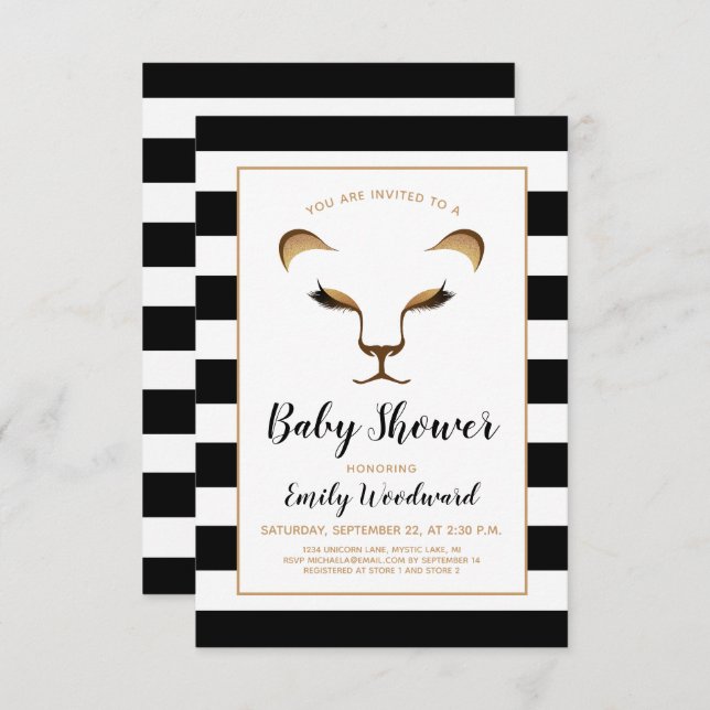 Elegant Gold Lioness Face Baby Shower Invitation (Front/Back)