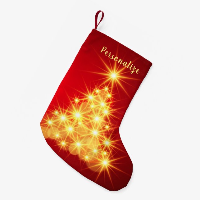 Elegant Gold Lit Christmas Tree Holiday Small Christmas Stocking (Front (Hanging))