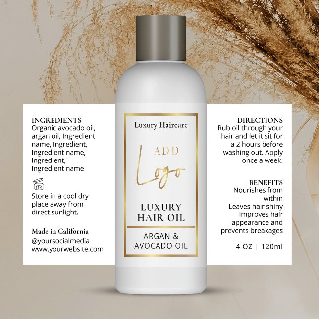 Elegant Gold Logo 4 OZ Cosmetic Bottle Label (Trendy and chic faux gold product label, can be used for disc cap, spray, dropper or cosmo bottles)