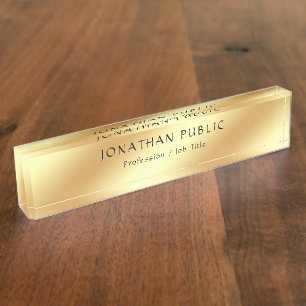 Elegant Gold Look Calligraphic Typed Name Text Nameplate