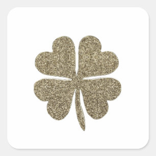 Elegant Gold Look Four Leaf Clover Square Sticker