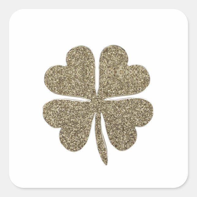 Elegant Gold Look Four Leaf Clover Square Sticker (Front)