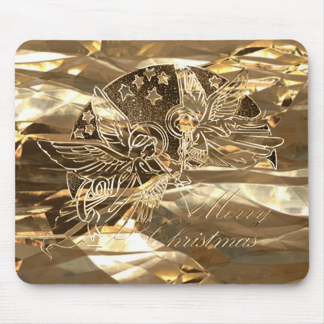 Elegant Gold Look Merry Christmas Angels Mouse Pad (Front)